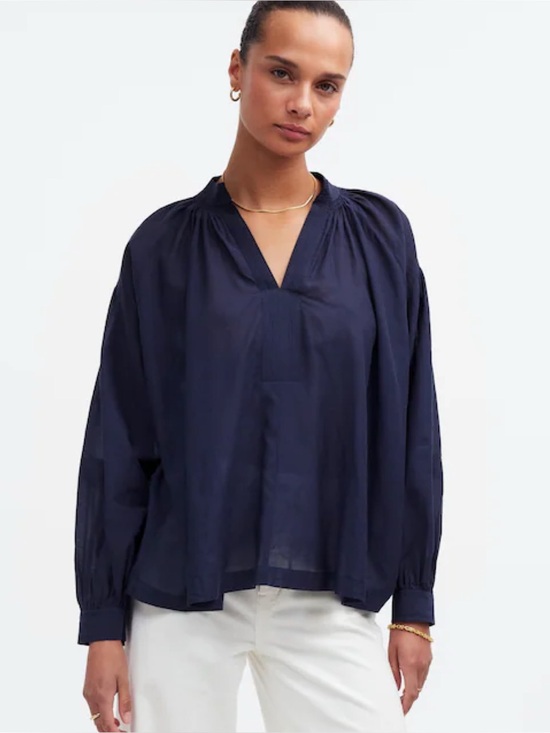 Madewell Tops - NWT Madewell Shirred Long-Sleeve Top in Navy Blue